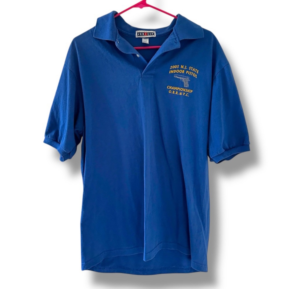 Vintage 2005 NJ State Indoor Pistol Championship Blue Polo Shirt Men’s Sz Large